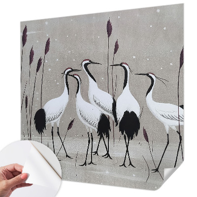 Papel mural con patrón decorativo Una bandada de grullas