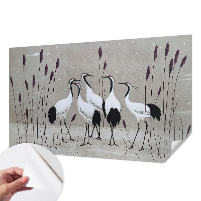 Papel mural con patrón decorativo Una bandada de grullas