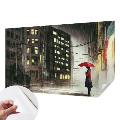 Mural de pared con estampado hermoso Ciudad lluviosa