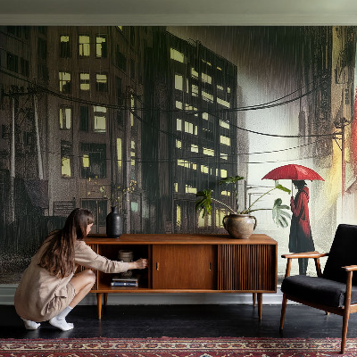 Mural de pared con estampado hermoso Ciudad lluviosa