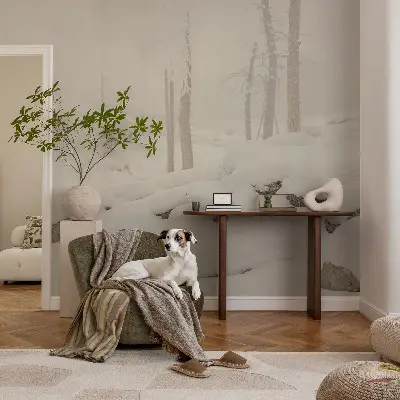 Papel mural con patrón decorativo con un motivo de bosque nevado