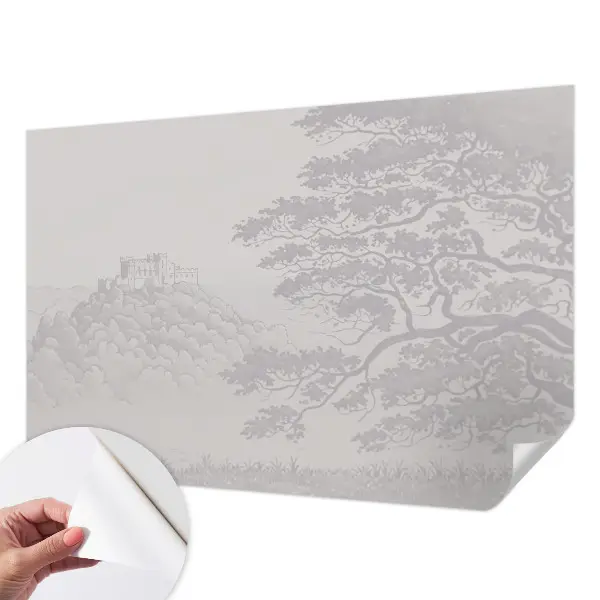 Papel mural con patrón decorativo con motivo de paisaje del castillo