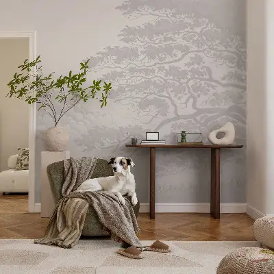 Papel mural con patrón decorativo con motivo de paisaje del castillo