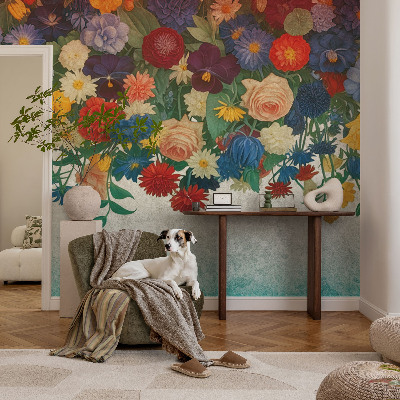 Papel mural texturado decorativo Flores coloridas