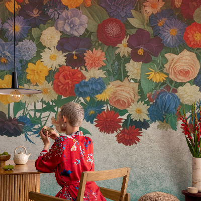 Papel mural texturado decorativo Flores coloridas
