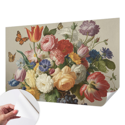 Papel mural con patrón decorativo con diseño de flores y mariposas