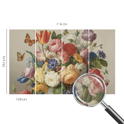 Papel mural con patrón decorativo Flores y mariposas