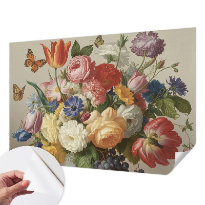Papel mural con patrón decorativo con diseño de flores y mariposas