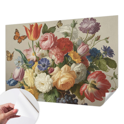 Papel mural con patrón decorativo Flores y mariposas