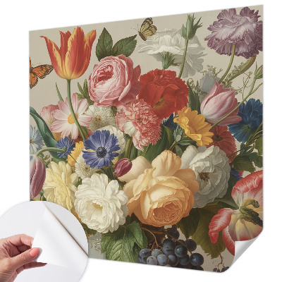 Papel mural con patrón decorativo Flores y mariposas