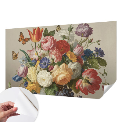 Papel mural con patrón decorativo con diseño de flores y mariposas