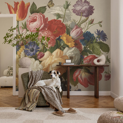 Papel mural con patrón decorativo Flores y mariposas