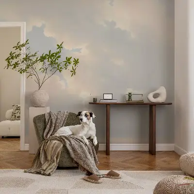 Fotomural decorativo para cabecero de cama con diseño de cielo en tonos pastel