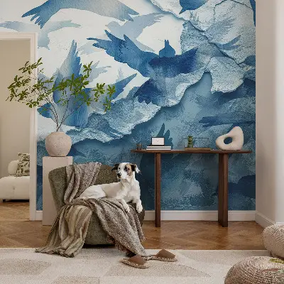 Papel mural texturado decorativo con un motivo de aves dinámicas