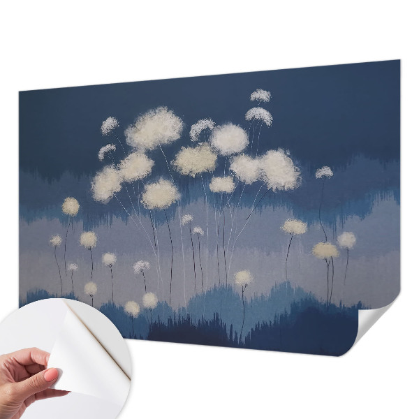Papel mural con patrón decorativo dientes de león blancos