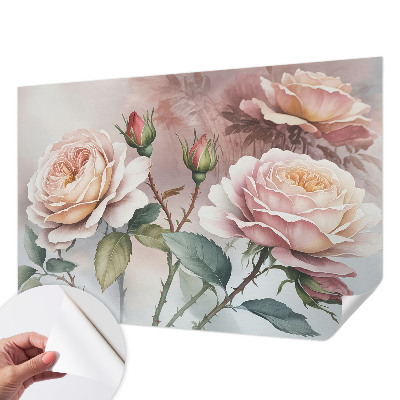Fotomural decorativo para cabecero de cama con diseño de rosas en tonos pastel
