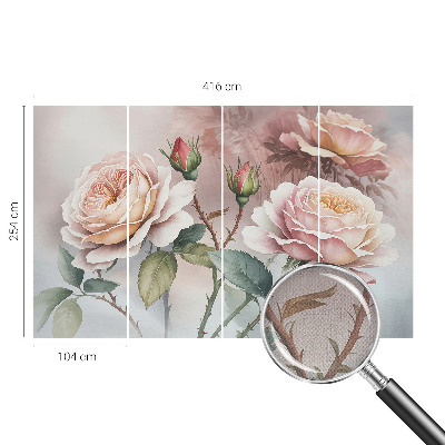 Fotomural decorativo para cabecero de cama con diseño de rosas en tonos pastel