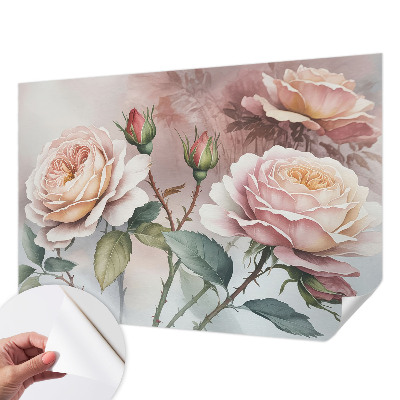 Fotomural decorativo para cabecero de cama con diseño de rosas en tonos pastel
