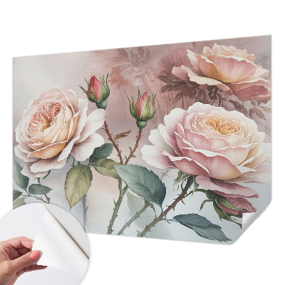 Fotomural decorativo para cabecero de cama con diseño de rosas en tonos pastel
