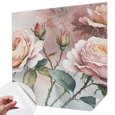 Fotomural decorativo para cabecero de cama con diseño de rosas en tonos pastel