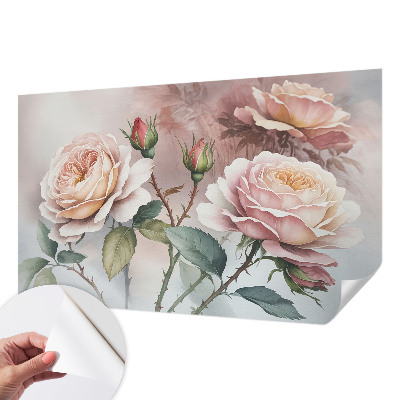 Fotomural decorativo para cabecero de cama con diseño de rosas en tonos pastel