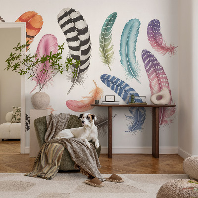 Mural de pared con estampado hermoso Plumas en tonos pastel