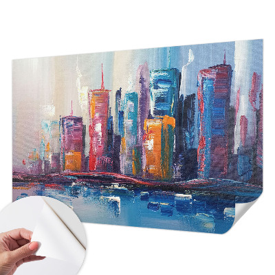 Papel mural texturado decorativo con diseño de ciudad colorida