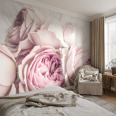 Papel mural con patrón decorativo rosas rosadas