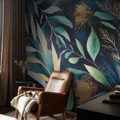 Mural de pared con estampado hermoso hojas botánicas