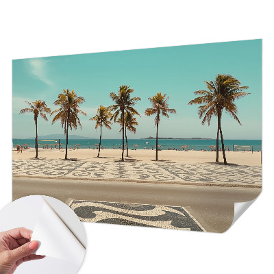Mural de pared con estampado hermoso con motivo de playa y palmeras