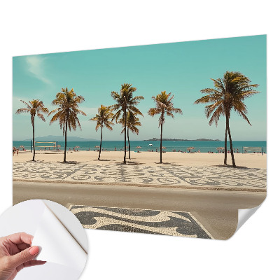 Mural de pared con estampado hermoso con motivo de playa y palmeras