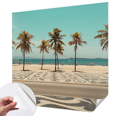 Mural de pared con estampado hermoso con motivo de playa y palmeras