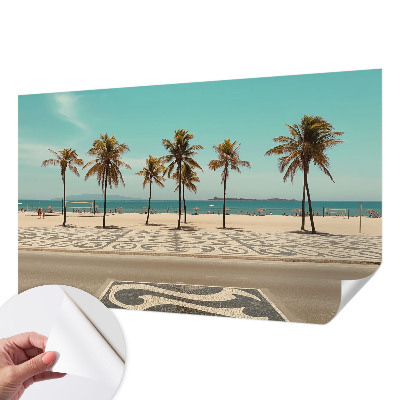 Mural de pared con estampado hermoso con motivo de playa y palmeras