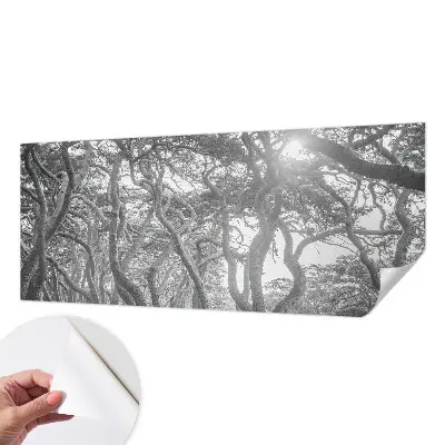 Papel mural texturado decorativo con un motivo de bosque atmosférico