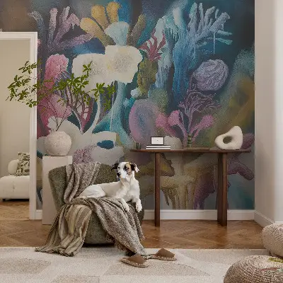 Papel mural con patrón decorativo con un motivo de explosión floral