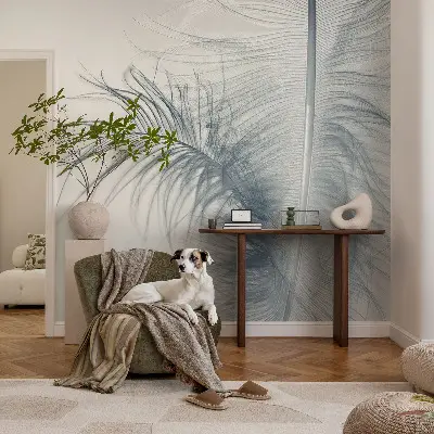 Papel mural texturado decorativo con motivo de pluma delicada