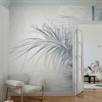 Papel mural texturado decorativo con motivo de pluma delicada