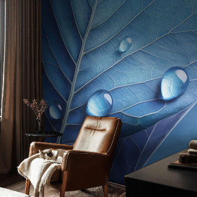 Papel mural con patrón decorativo Hoja azul
