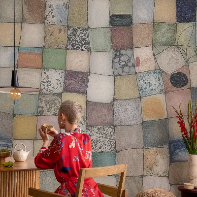 Papel mural texturado decorativo con un mosaico colorido