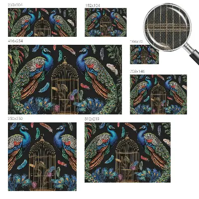 Papel mural con patrón decorativo con motivos de pavos reales exóticos