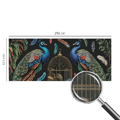 Papel mural con patrón decorativo con motivos de pavos reales exóticos