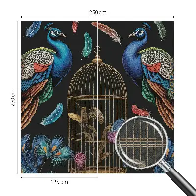 Papel mural con patrón decorativo con motivos de pavos reales exóticos