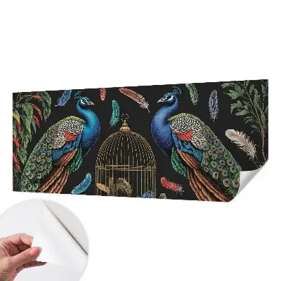 Papel mural con patrón decorativo con motivos de pavos reales exóticos