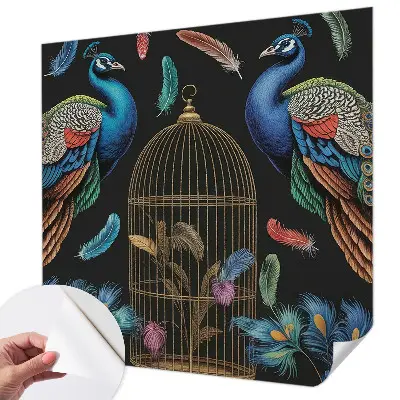 Papel mural con patrón decorativo con motivos de pavos reales exóticos