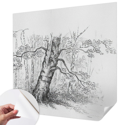 Fotomural decorativo para cabecero de cama con un diseño de árbol del bosque