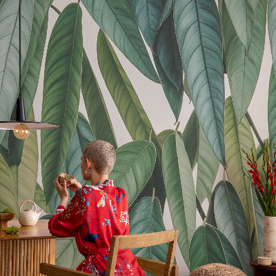 Papel mural con patrón decorativo hojas naturales