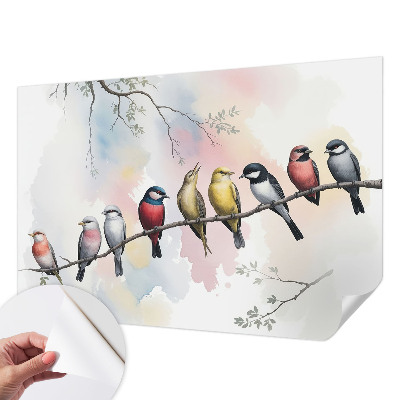 Mural de pared con estampado hermoso con el motivo de pájaros posados en una rama