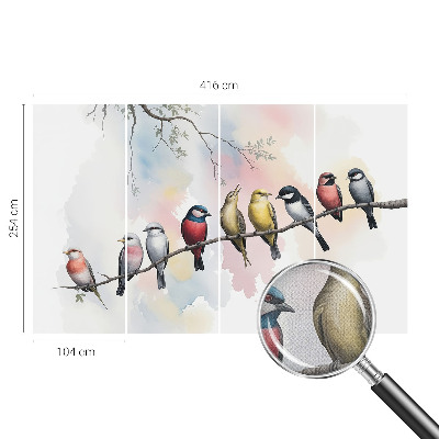Mural de pared con estampado hermoso con el motivo de pájaros posados en una rama
