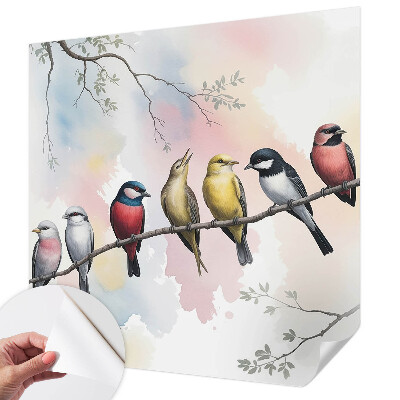 Mural de pared con estampado hermoso con el motivo de pájaros posados en una rama