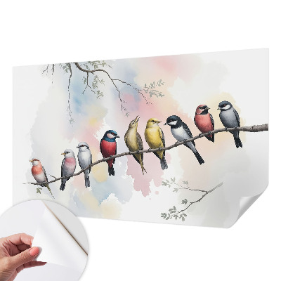Mural de pared con estampado hermoso con el motivo de pájaros posados en una rama